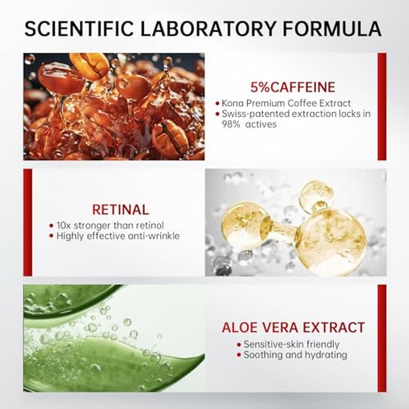 Retinol & Caffeine Eye Serum -360¡Æ Massage Roller for Puffiness,Eyebag Remover,Wrinkle Filler,Under Eye Cream For Dark Circles 0.54fl.oz (Pack of 1)