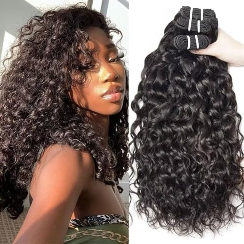 Yavida Water Wave Human Hair Bundles Wet and Wavy Bundles Human Hair Brazilian Unprocessed Remy Hair Water Wave Weave Extensions 16 18 20 Inch Natural Black
