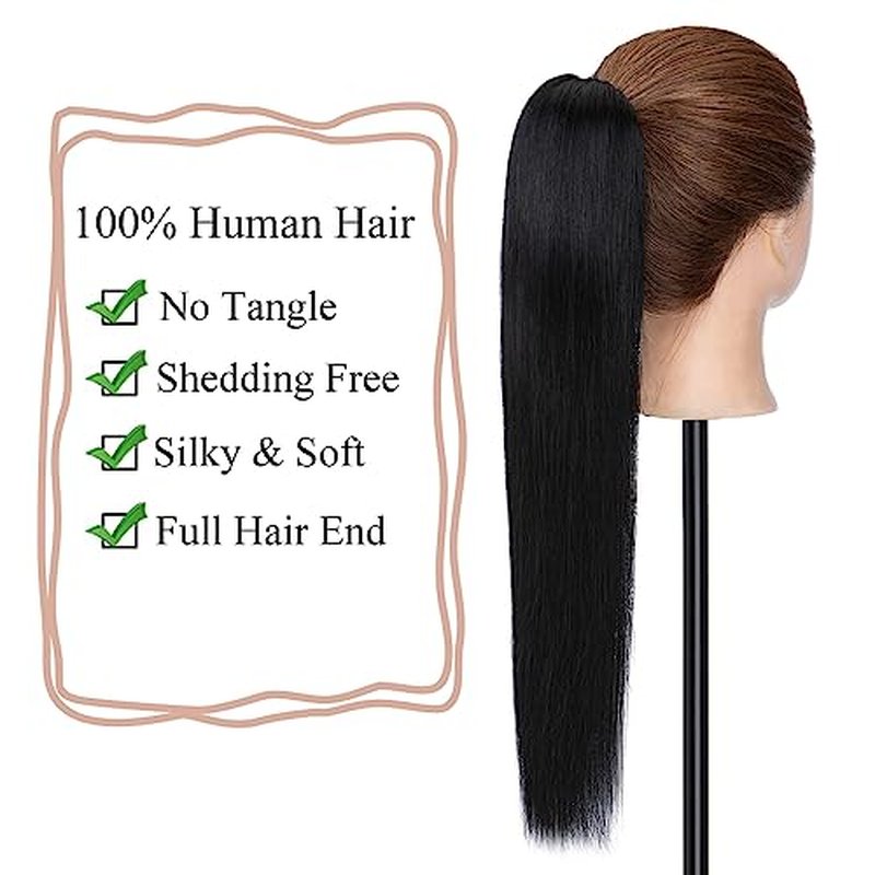 MY-LADY Ponytail Extension Human Hair Claw Clip in Ponytail Hair Extension Long Straight Pony Tail Hair Extensions Real Human Hair for Women Jet Black 18 Inch 115g
