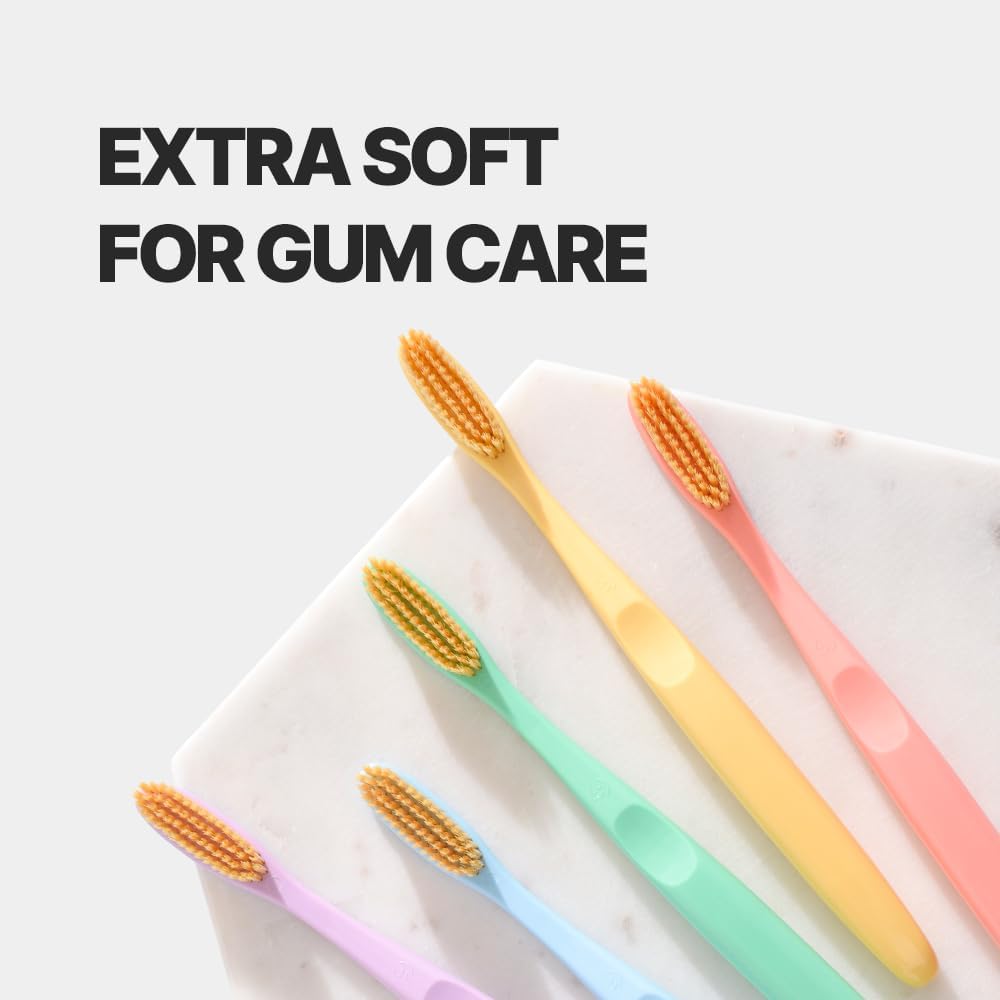 Mini Gold Toothbrush - Extra Soft Large Head with 3,200 Ultra-Fine Bristles | Ideal for Sensitive Gums | 10 Pack