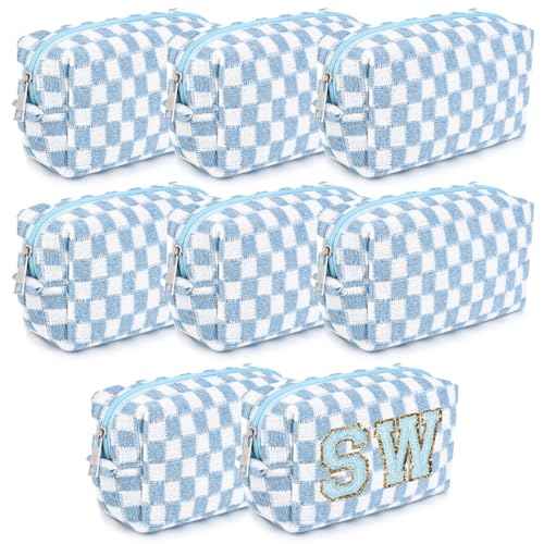 8 Pcs Checkered Makeup Bag Bridesmaid Proposal Gifts Makeup Pouch Bulk for Wedding Party Favors Bachelorette Party Decorations Toiletry Organizer Bag Cosmetic Case Gift