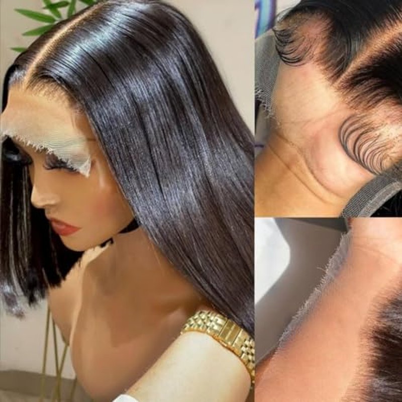 5X5 SKINLIKE Real HD Human Hair Short Bob Wigs Pre Plukced 0.10mm Ultra-thin Invisible Swiss HD Lace Closure Straight Bob Wigs Single Knot Undetectable Melted Lace Closure Wigs 150% Density 8"