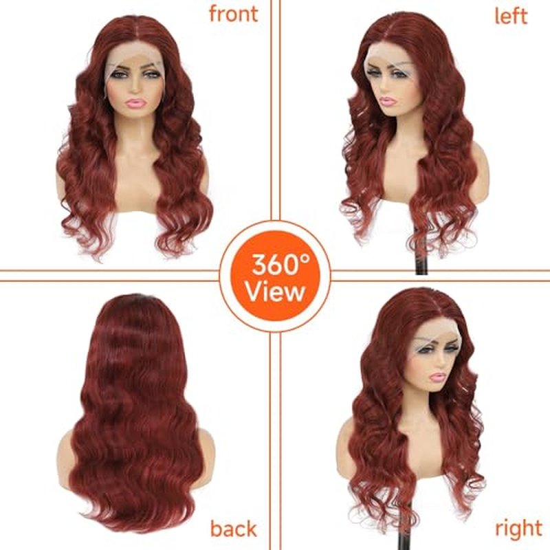 MUPRETTY Reddish Brown Lace Front Wigs Human Hair 180% Density 13x4 Auburn Colored Body Wave Wig Human Hair Pre Plucked Natural Hairline(22Inch,13x4 Lace Front Wig)