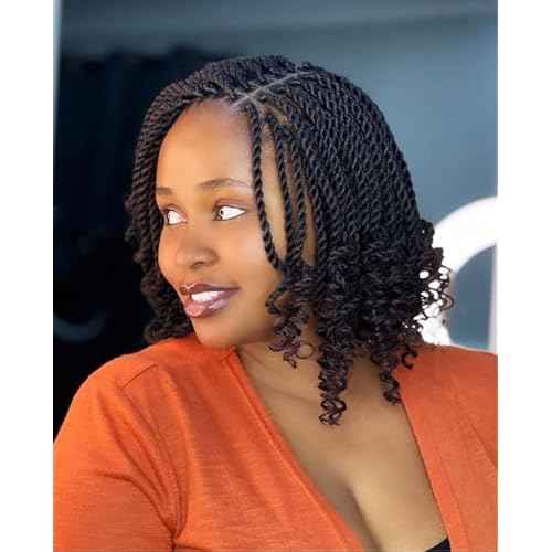 Wavy Senegalese Twist Pre-twisted Kids Crochet Hair 12 Inch Braids 2 Packs Synthetic Hair Extension(1B#, 12 Inch)