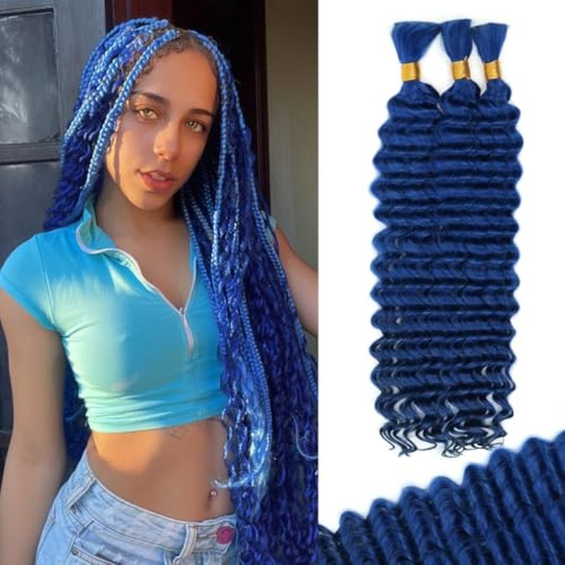 18 Inch Deep Wave Human Braiding Hair for Boho Braids ? 120g 3 Bundles/Pack Blue 100% Unprocessed 12A Brazilian Virgin Human Hair Bulk, No Weft, Wet & Wavy Curly Extensions