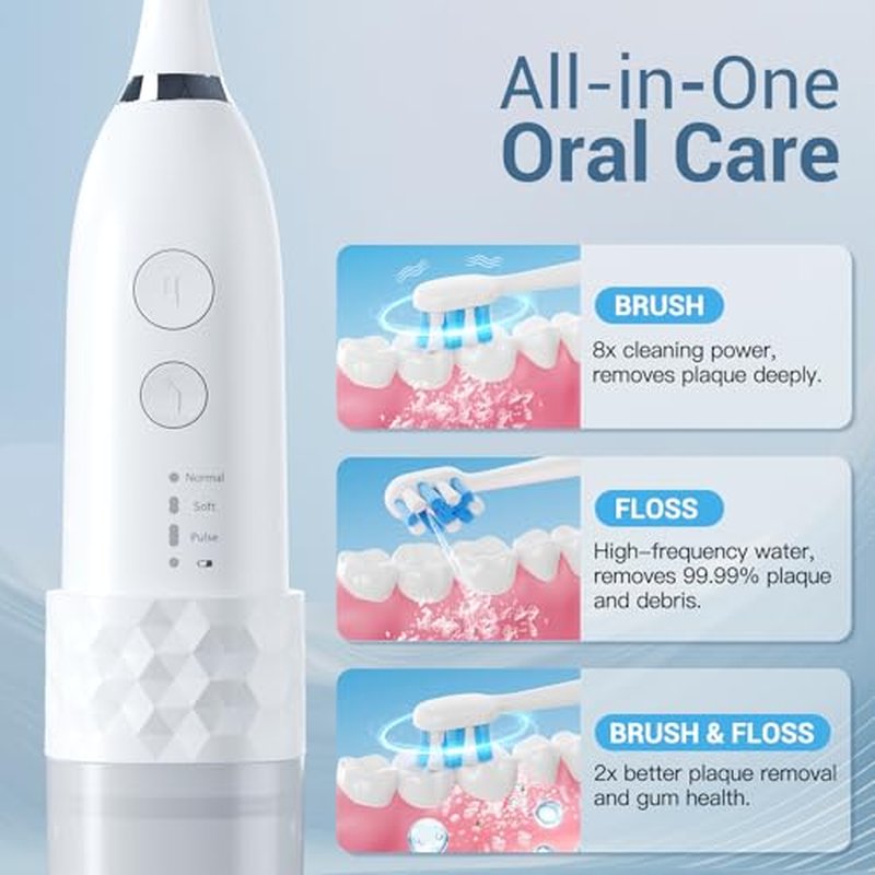 Upgraded 2-in-1 Electric Toothbrush with Water Flosser 2.0 ? Ultrasonic Brushing with Built-in Water Outlet, 3+4 Modes with Point-Jet, Portable Oral Irrigator, IPX7 Waterproof, for Travel & Home