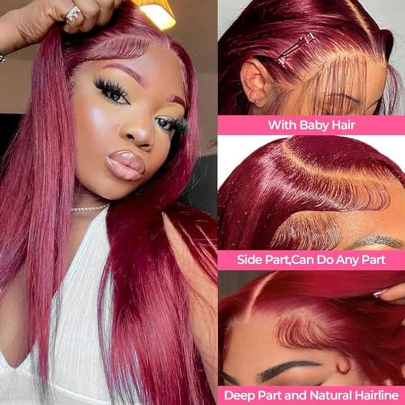 Anderah 99j Burgundy Lace Front Wigs Human Hair 13X4 Glueless Straight 99j Lace Frontal Wigs 180% Density Brazilian Virgin Human Hair Wigs for Women Pre Plucked With Baby Hair 28Inch
