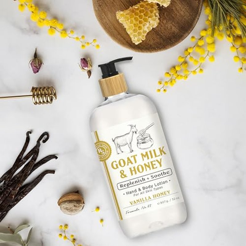 Raes Lil Shop Goats Milk Hand & Body Lotion, Coconut Almond and Vanilla Honey Scents, 32 oz Set of 2 by Home and Body Company