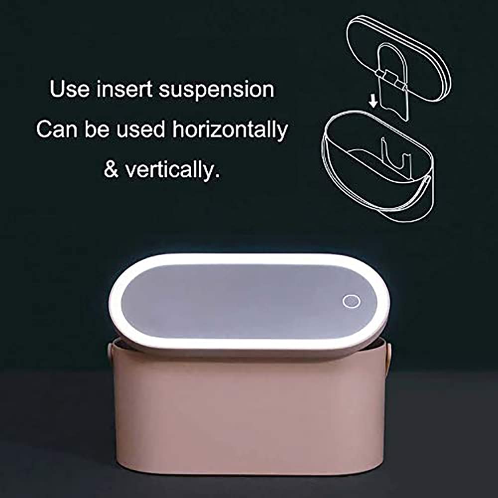 Yesinaly Travel Makeup Organizer Box with LED Mirror, Pink Portable Makeup Case Touch Switch Home Cosmetic Box