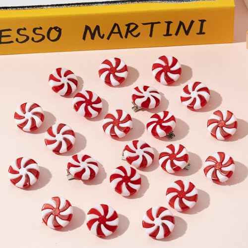 Christmas Candy Hair Clips - 30 Pcs Red and White Peppermint Snap Clips for Women Girls Bulk Holiday Party Favors, Christmas Stocking Filling, Classroom Gifts, DIY Hair Accessories for Xmas