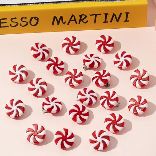 Christmas Candy Hair Clips - 50 Pcs Red and White Peppermint Snap Clips for Women Girls Bulk Holiday Party Favors, Christmas Stocking Filling, Classroom Gifts, DIY Hair Accessories for Xmas