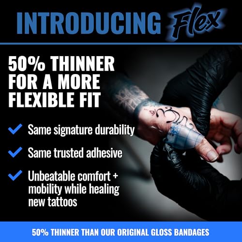 Saniderm Flex Tattoo Aftercare Bandage (New) (Personal Roll, 10.2 in x 2 yd) ? Faster Tatoo Healing and Protection ? Sterile, Waterproof, Flexible, Latex-Free, Tattoo Aftercare Wrap ? Matte Finish