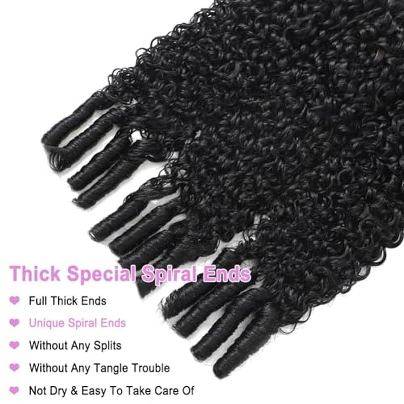Seekomi Burmese Curly Human Hair 3 Bundles 16 18 20 Inch 100% Virgin Water Curly Bundles Human Hair with Spiral Ends Double Weft Quick Weave for Women, Natural Black Color, 300g