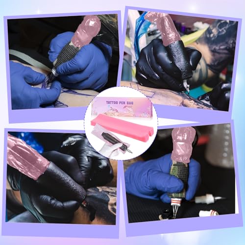 200 Pcs Large Tattoo Machine Pen Covers, 2 x 7.1 inches Pink Plastic Pens Type Bag Disposable Pen Machine Bags for Most Wireless T Tattoo Professional Artist Pens Machines Supplies
