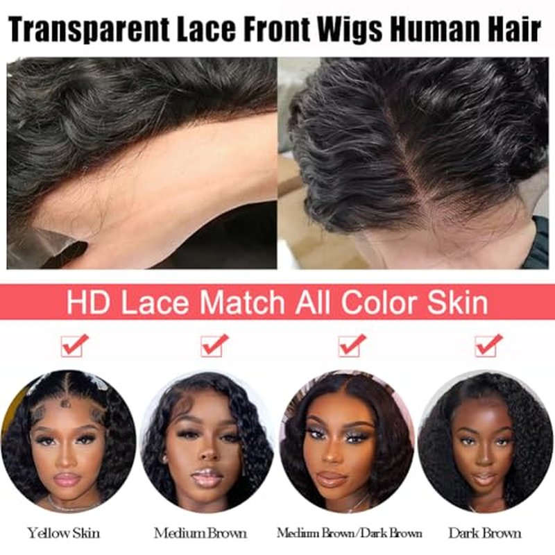 Deep Wave Lace Front Wigs Human Hair 200% Density 13x4 HD Curly Lace Frontal Glueless Wigs for Women Pre Plucked Deep Wave Natural Color (26 Inch)