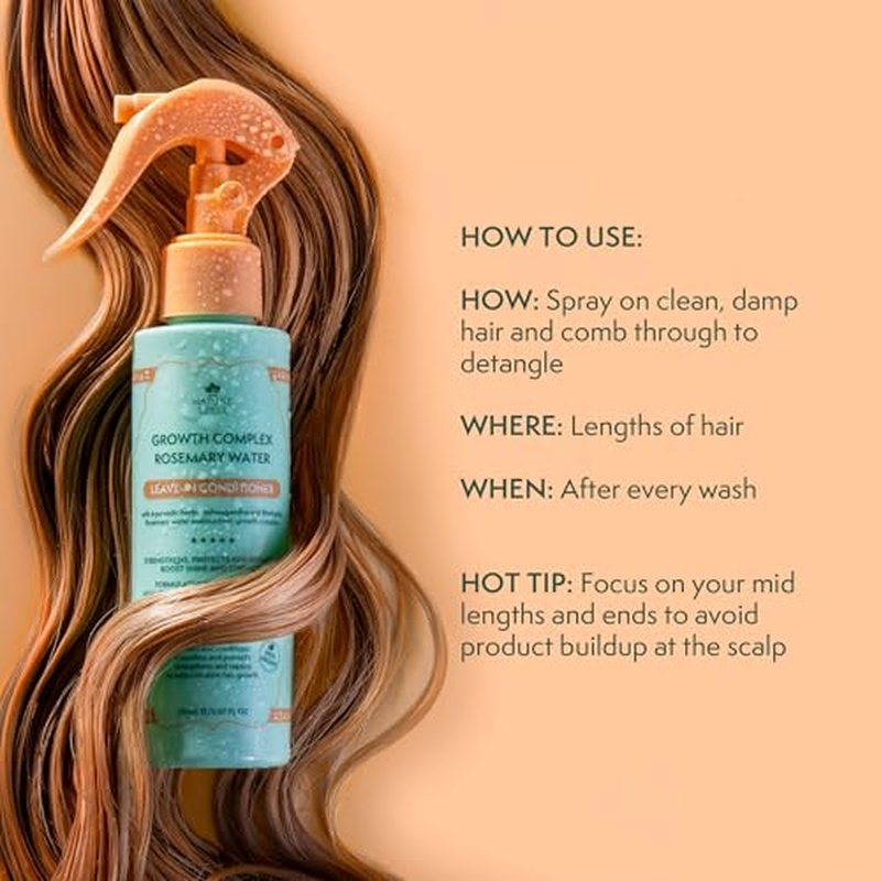 Nature Spell Rosemary Water Leave in Conditioner, Promotes Hair Growth, Heat Protection Spray, Detangling, Smoothes & Adds Shine, For All Hair Types, 5.07 Fl Oz