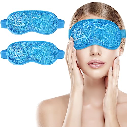 2Pack Cold Cooling Eye Mask, Reusable Hot Colder Therapy Gel Bead with Plush Backing for Puffiness Migraine Stress Relief Skin Care Dry Eyes