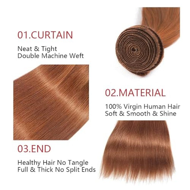 Brazilian Brown Human Hair Bundles Color 30 Light Brown Straight Bundles 26 28 30 Inch Unprocessed Straight Virgin Hair Extensions for Black Women