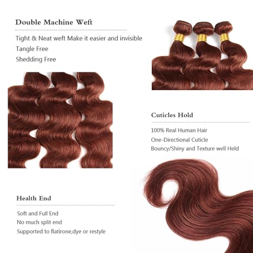 Color 33 Bundle Copper Body Wave Human Hair Bundles Color 33 Auburn Brown 3 Bundles 12 14 16 Inch Reddish Brown Body Wave Bundle Copper Red Hair Weave