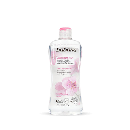 Babaria Cleanses and Smooths Water Micellar Make-up Remover Rosehip - Face, Eyes & Lips - Sensitive Skin - 100% Vegan - Desmaquillante Rosa Mosqueta (Pack 2)
