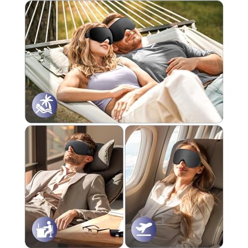 WAOAW Sleep Mask for Men Women: Blackout Eye Masks for Sleep - 3D Breathable Soft Comfortable Eye Mask for Travel - Adjustable Light Blocking Night Masks for Sleeping