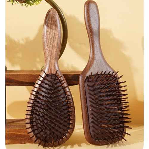 Lindale Walnut Wooden Hair Brush for Hair Growth with Natural Walnut Bristles Detangler Paddle Hairbrush for Massaging Scalp for Women Men, Reduces Static for Curly Hair with Ergonomic Handle Long