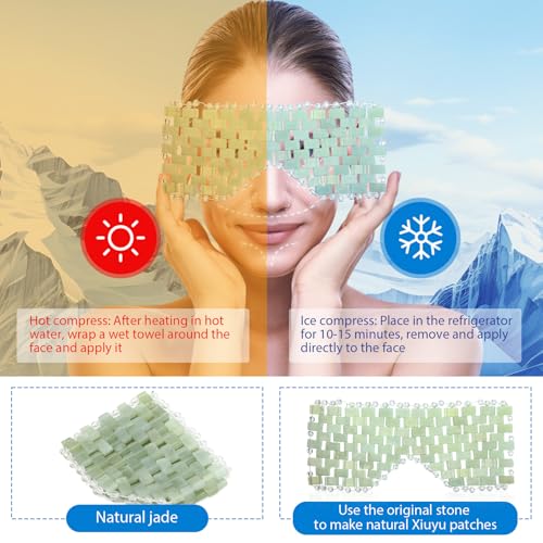 Coume 4 Pcs Jade Eye Mask Reusable Sage Green Facial Cooling Mask for Hot and Cold Anti-Aging Therapy to Reduce Wrinkles Puffiness Migraines Crystal Relief Sleeping Mask for Women Spa Treatment Gift