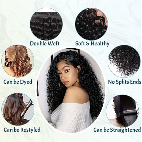 12A Deep Wave Bundles Human Hair 100% Unprocessed Brazilian Virgin Deep Curly Human Hair Weave 3 Bundles Wet And Wavy Real Hair Extensions for Women Natural Black (20 22 24 Inch)
