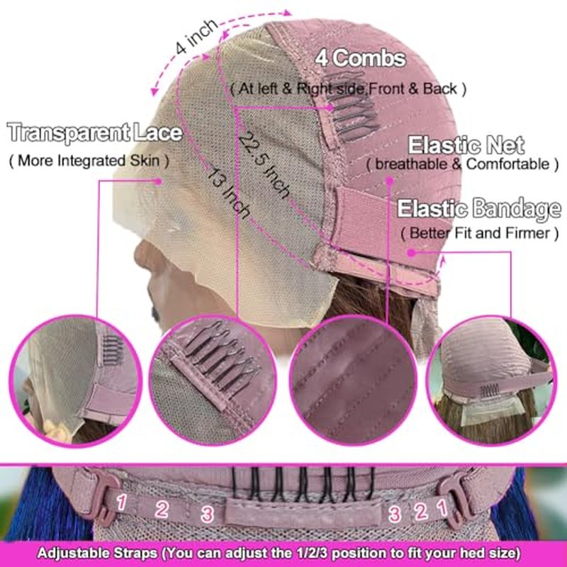 Blue Lace Front Wigs Human Hair 26 Inch Straight 13x4 HD Transparent Dark Blue Lace Front Wig Human Hair Wear and Go Glueless Wig Pre Plucked with Babyhair Colored HD Lace Frontal Wigs For Black Women
