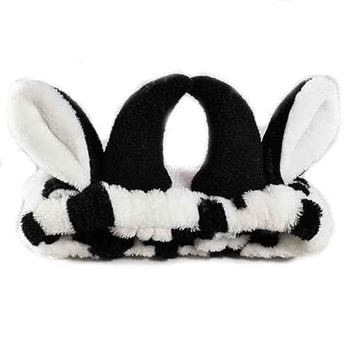 Hofar Face Wash Headband Hairband with Cow Horns Coral Fleece Cartoon Cute Creative Hair Accessories (Black)