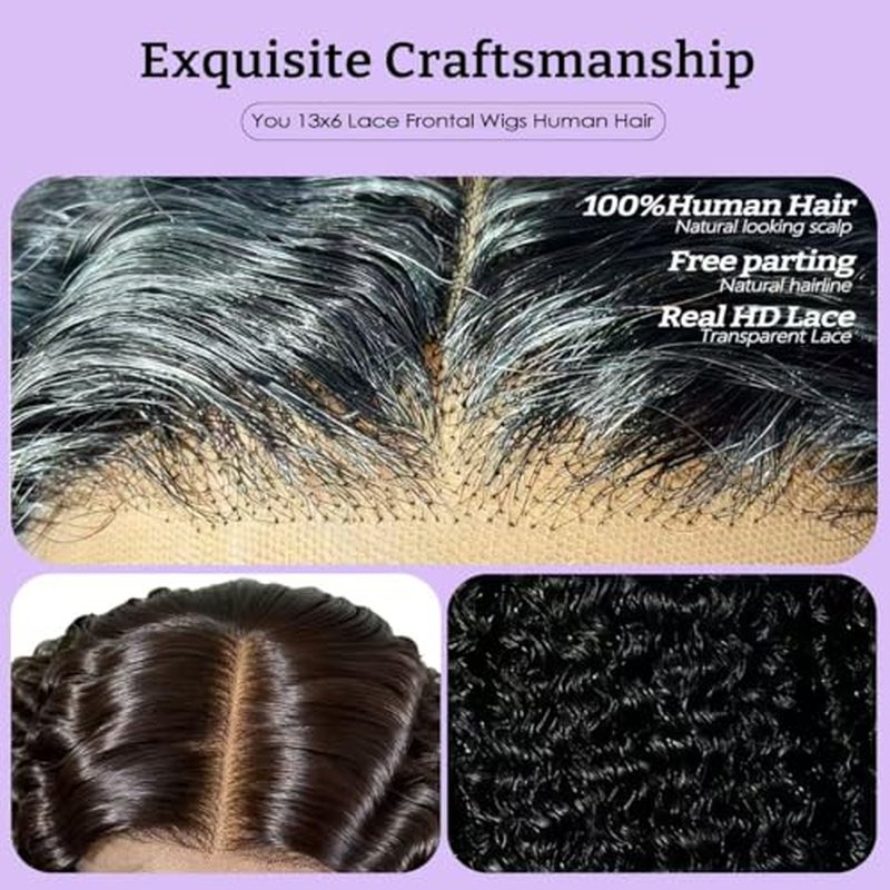 13x6 Lace Front Wigs Human Hair HD Lace Front Wigs 20 inch Curly Wave Glueless Wigs Human Hair Pre Plucked Pre Cut 280 Density 15A Curly Wave Natural Color Wigs for Black Women Triple Lifespan