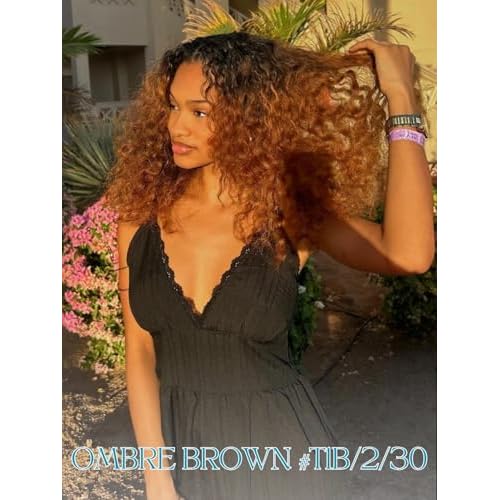 12A Ombre Human Hair Bundles Water Wave, Chestnut Ombre Brown 100% Remy Human Hair Curly 3 Bundle Wet and Wavy Thick 3 Tone Colored #T1B/2/30 Dark Roots Keep Soft After Washes 10 12 14 Inch