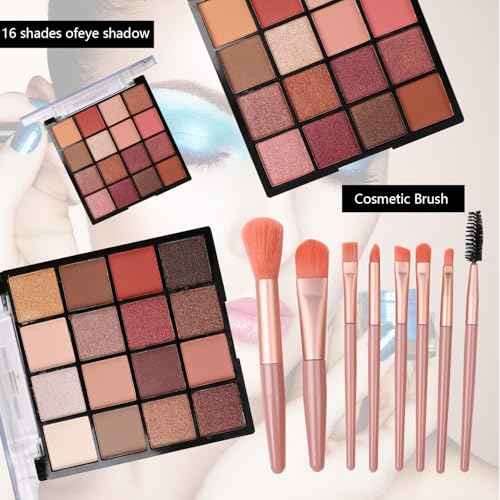 Makeup Kit for Teen Girls, All-in-One Kit with 2X16 Colors Eyeshadow, Liquid Foundation, Eyeliner Pencils, Contouring Stick, Lip Gloss, Eyebrow Pencils & 8 Makeup Brushes (Black)