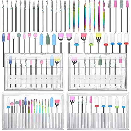 Chumia 47 Pcs Nail Drill Bits Sets 3/32 Inch Electric Diamond Ceramic Acrylic Gel Nail Bit Kit Manicure Supplies Carbide Cuticle for Manicure Drill Remover for Home Salon Gel Pedicure Tools