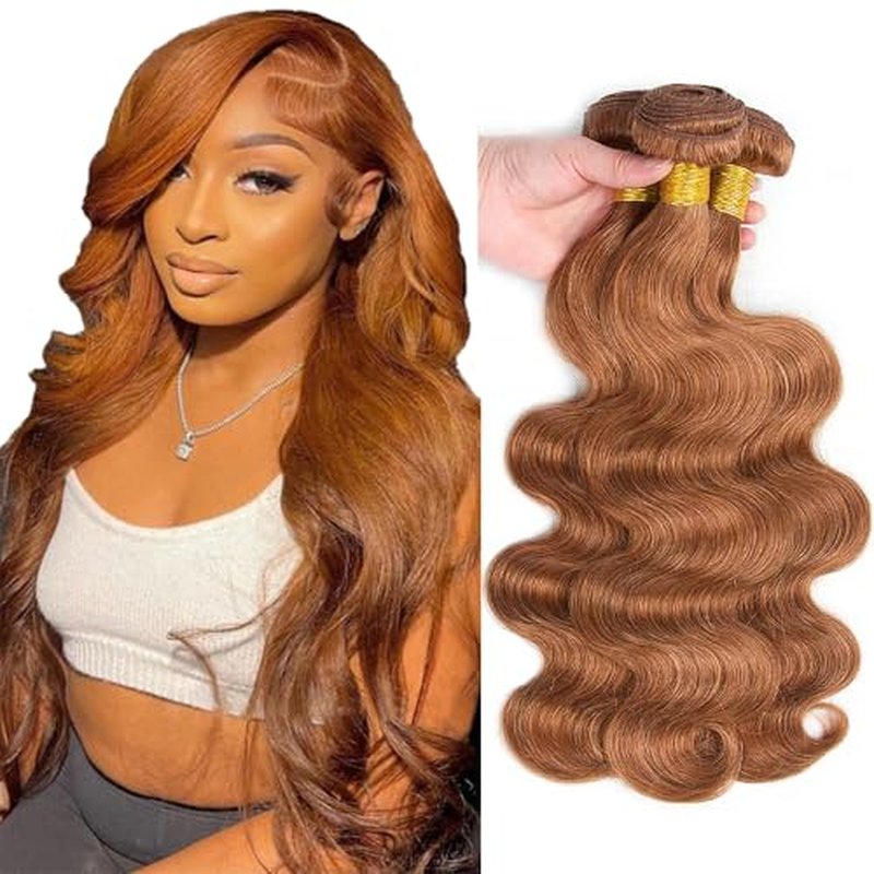 Body Wave Human Hair Bundles 30 32 34 Inch #30 Light Brown Bundles Human Hair 12A Unprocessed Native Virgin Hair 100/PC 3 Extensions Wet and Wavy Weave for Women