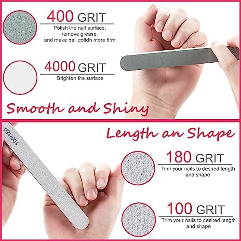 Gel Nail Polish Remover Tools Kit, with 10 Pcs Nail Clips, 400 Pcs Lint Free Nail Wipes, Nail Files 100/180, Buffer Block 400/4000, Nail Brush, Cuticle Pusher, Cuticle Peeler (Pink)