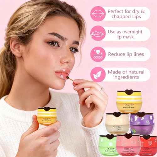 9 PCS Bee Lip Balm Honey Pot, Strawberry, Watermelon, Coconut, Aloe, Cherry, Grape & Peach Flavors, Honey Lip Balm Bulk, Moisturizing Lip Mask Overnight for Dry Cracked Lips, Reduce Lip Lines
