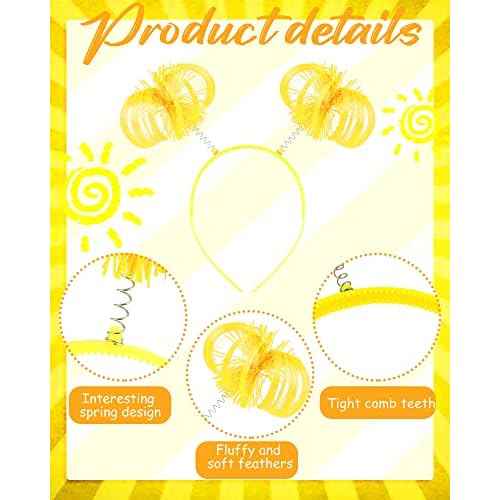 12 Pcs Pom Pom Headband Tinsel Wrapped Ponytail Headband with Heart Sunglasses Costume Halloween Cosplay Hair Party Accessory(Yellow)