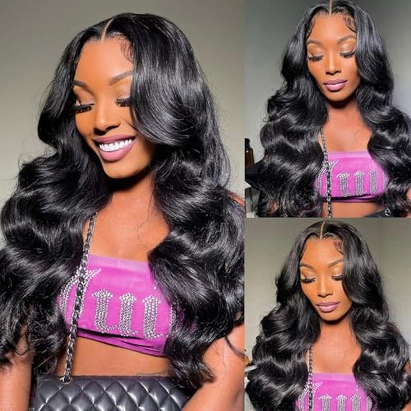5x5 HD Lace Closure Wigs Human Hair 180% Density Wear and Go Glueless Wigs Human Hair Pre Plucked Pre Cut Body Wave Lace Front Wigs Human Hair for Black Women Upgraded No Glue Natural Color 24 Inch
