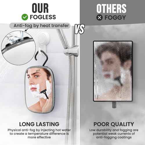 TAILI Shower Mirror Fogless for Shaving, Wall Hanging for Travel Camping, Removable Fog Free Shave Mirror for Shower Accessories, Bathroom, Portable, Shatterproof - for Men, Women(Black)
