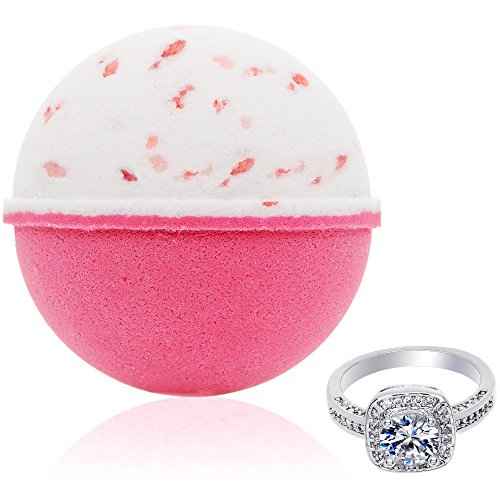 Bath Bomb with Surprise Size Ring Inside - Pink Himalayan Sea Salt Extra Large 10 oz. Bath Bombs with Jewelry - Hand Made in USA - Perfect for Spa & Bubble Bath. Great Gift for Birthday, Mothers Day