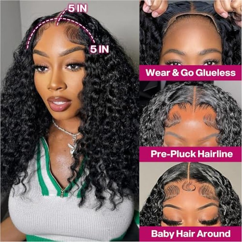 Curly Bob Wig Human Hair Deep Wave 200% Density 5x5 HD Lace Closure Wigs Human Hair Bob Wigs For Black Women Wear And Go Glueless Curly Wig Black Color 16 Inch