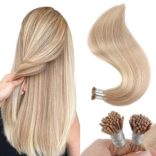 Sixstarhair I Tip Hair Extensions Human Hair 18 Inch Itip Human Hair Extensions Dirty Blonde with Bleach Blonde Highlights Color 18/613 Cold Fusion Extensions Professional Keratin Hair Extensions 50g
