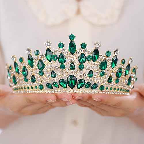 Women Girls Green Crystal Rhinestone Wedding Headband Royal Queen Crystal Headpiece Vintage Baroque Queen Teardrop Rhinestone Headband Favors Decorations and Accessories