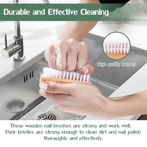 DBEBTOOL Nail Brush Set - 4pcs Two-Side Fingernail Nail Brushes for Cleaning, Wooden Nail Cleaning Brush, Stiff Nail Scrubber Brush for Cleaning Toes and Nails