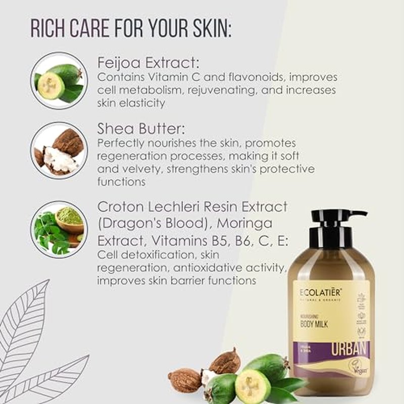Nourishing Body Milk - Hydrating Body Lotion for Women & Men, 97.5% Natural Ingredients, Vegan Certified, Lightweight Formula with Mulberry & Avocado Oil for Dry Skin, 13.5 Fl Oz - ECOLATIER