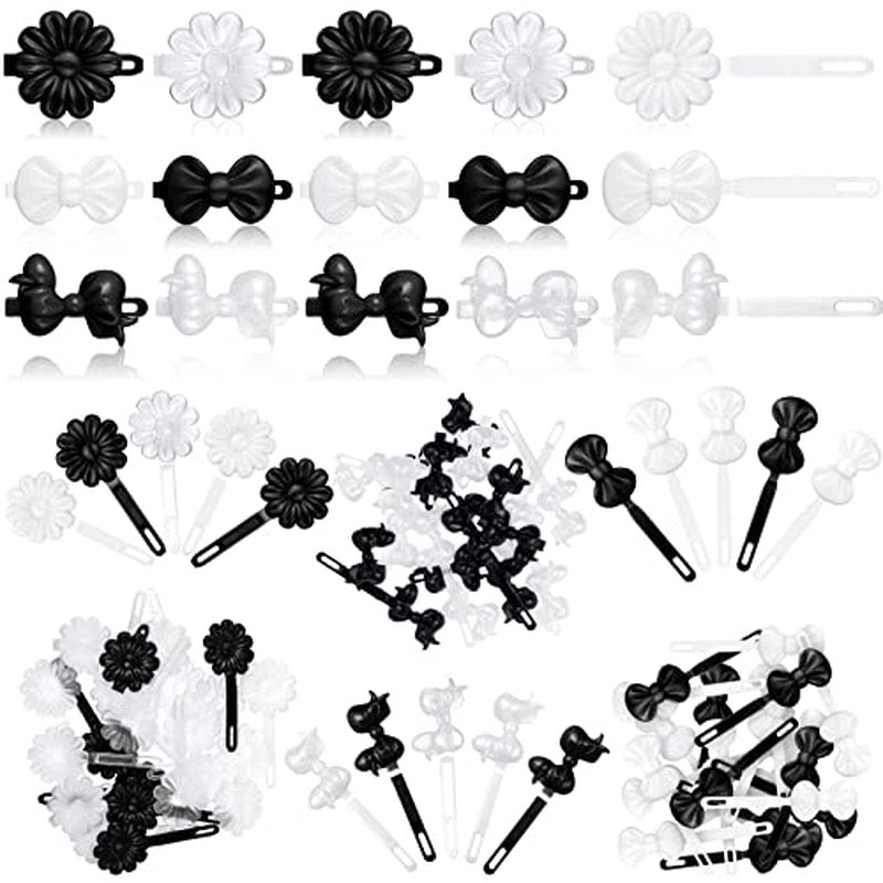 Janinka 72 Pieces Self Hinge Plastic Hair Clips: 80s 90s Cartoon Hairpins, Colorful Cute Clips for Toddler Girls (White Black Clear, Classic)