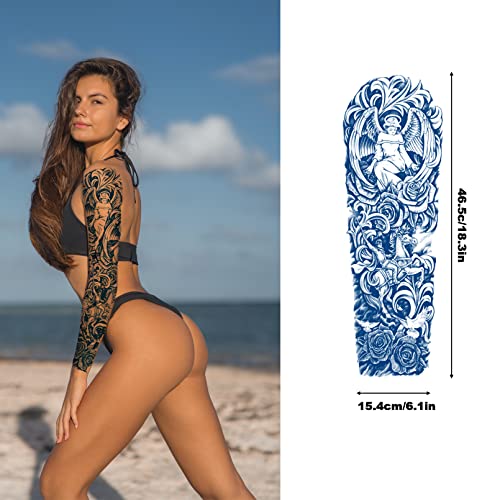 Aresvns Semi Permanent Sleeve Tattoo for Men and Women, 5 Sheets Realistic Temporary Tattoos for BBQ Pool Beach Party, Japanese Full Arm Waterproof Long-Lasting 2-3 Weeks Christmas Gift