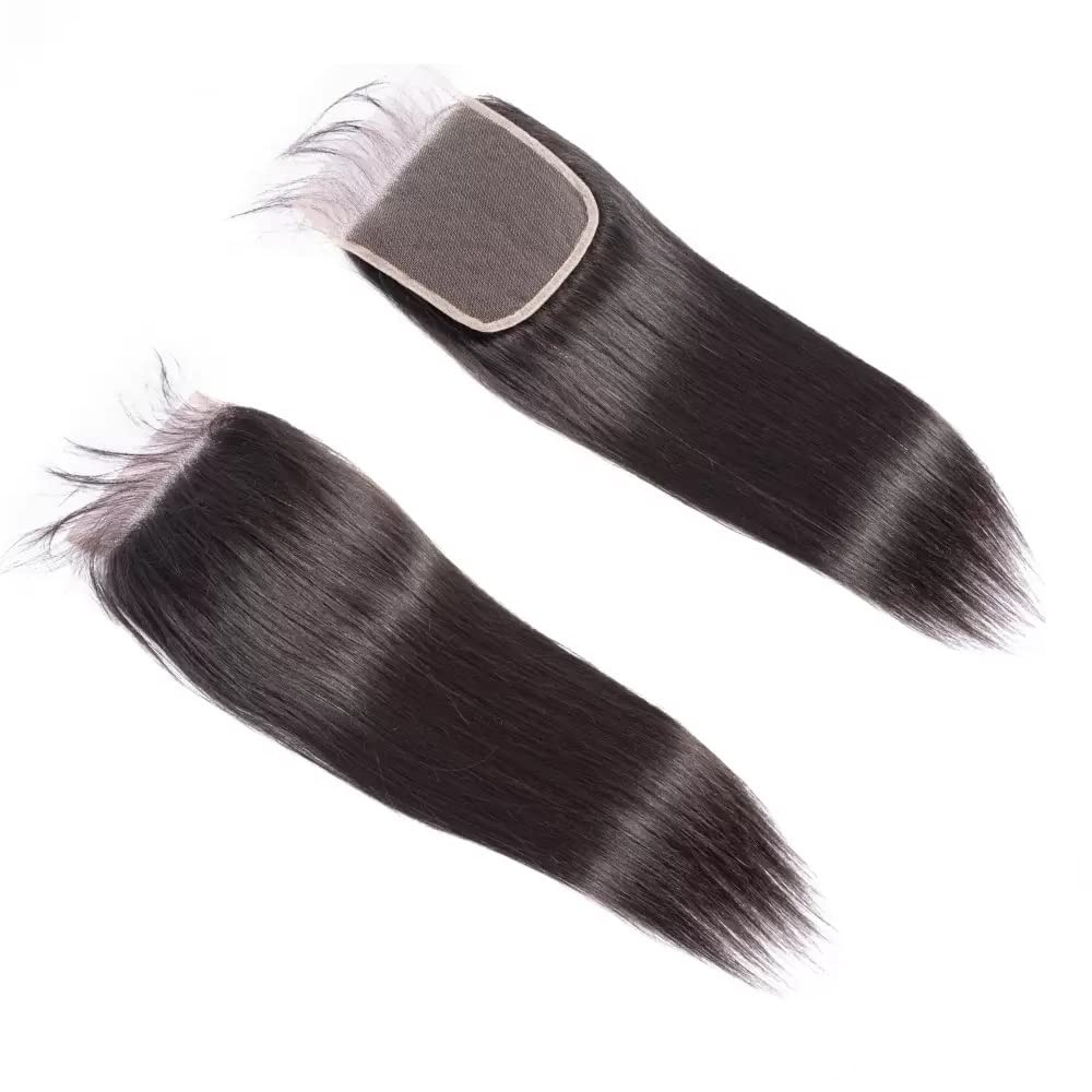 4x4 Straight Lace Closure Human Hair 18 Inch HD Lace Closure Free Part 100% Brazilian Virgin Hair Straight Transparent Lace Pre Plucked with Baby Hair
