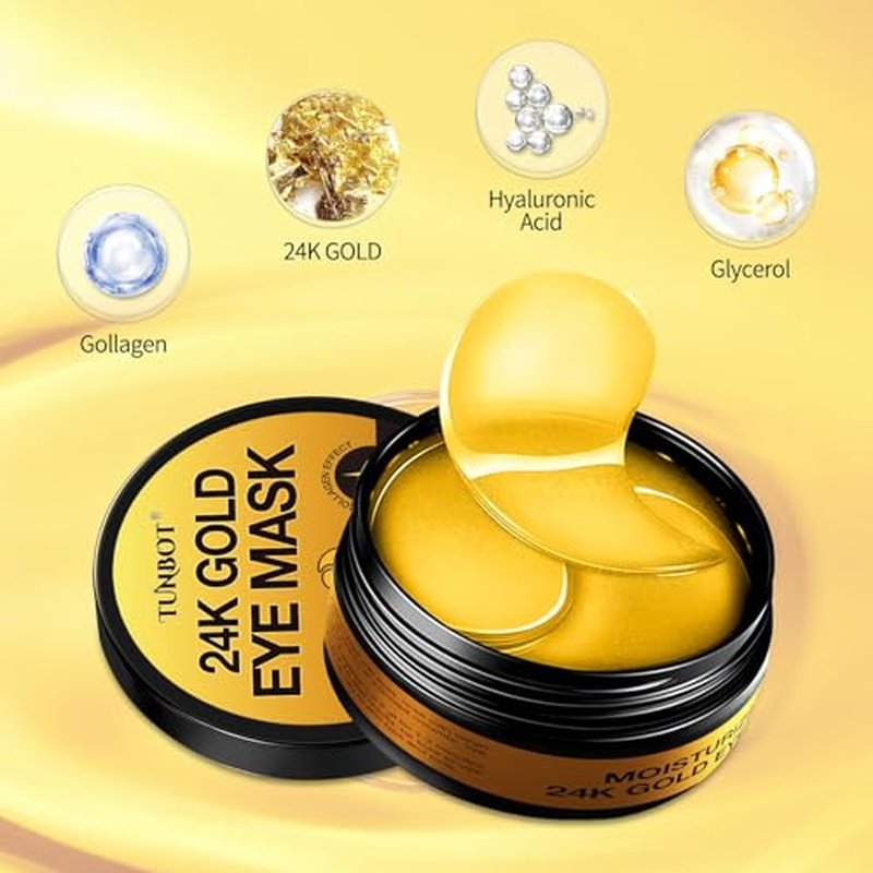 Tunbot Eye Mask - 60 Pieces - 24k Gold Eye Mask - Anti-Aging - Contains Collagen & Hyaluronic Acid - Removes Dark Circles, Puffiness & Wrinkles, Moisturizes - Home Skin Care